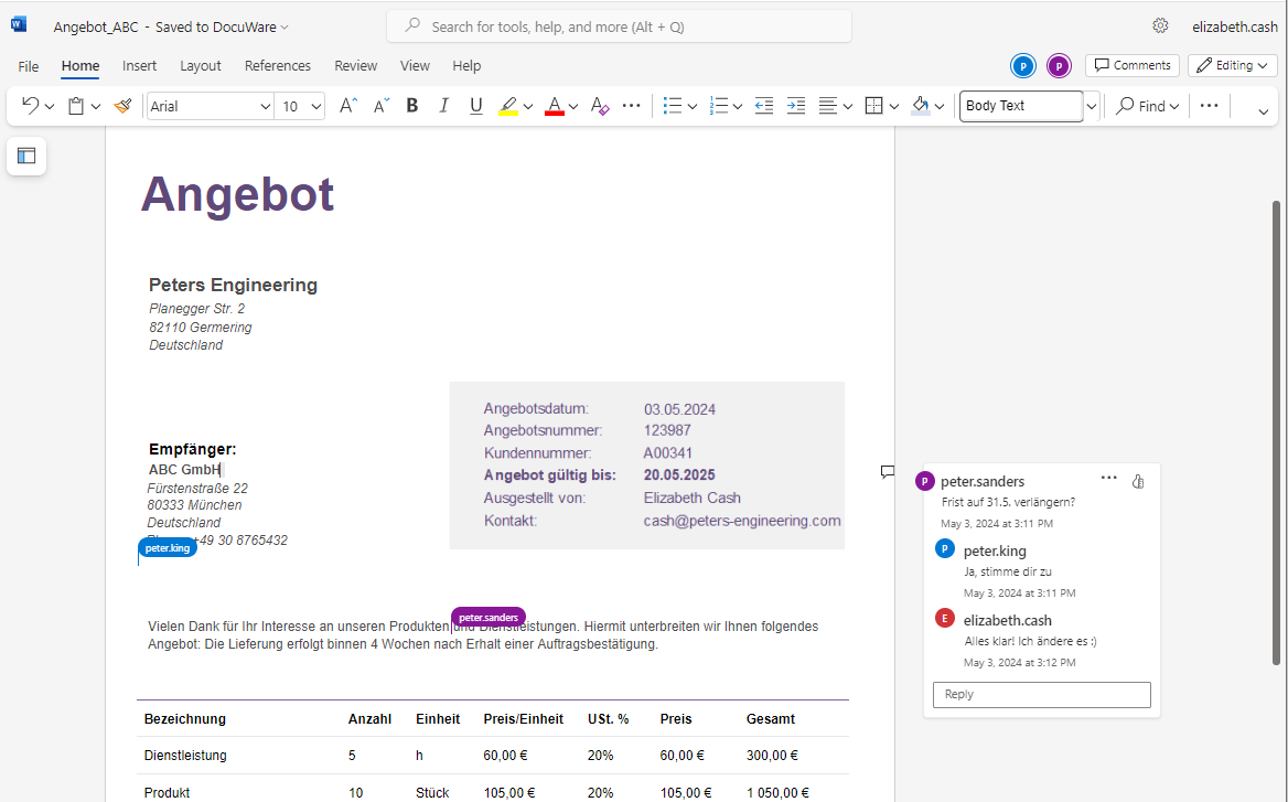 Online an einem archivierten Angebot zusammenarbeiten
